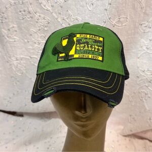 John Deere Trucker Hat Green Black Mesh Snapback Distressed Brim Cap